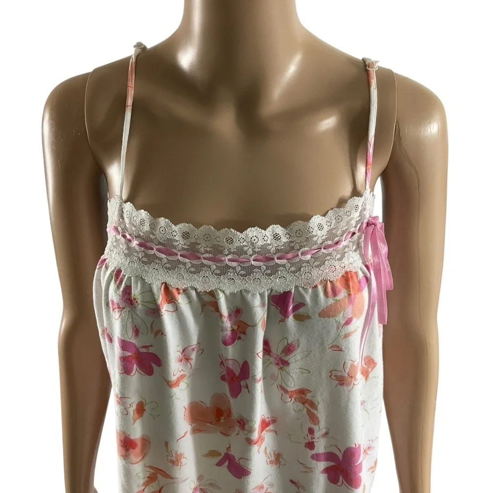 Vintage Victoria’s Secret Floral Babydoll Nightgown size Large Lace Ribbon Trim - Picture 2 of 7